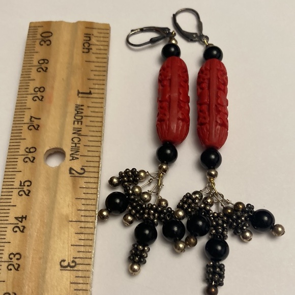 Large Carved Design Flower Floral Drop Bauble Earrings - Picture 12 of 16